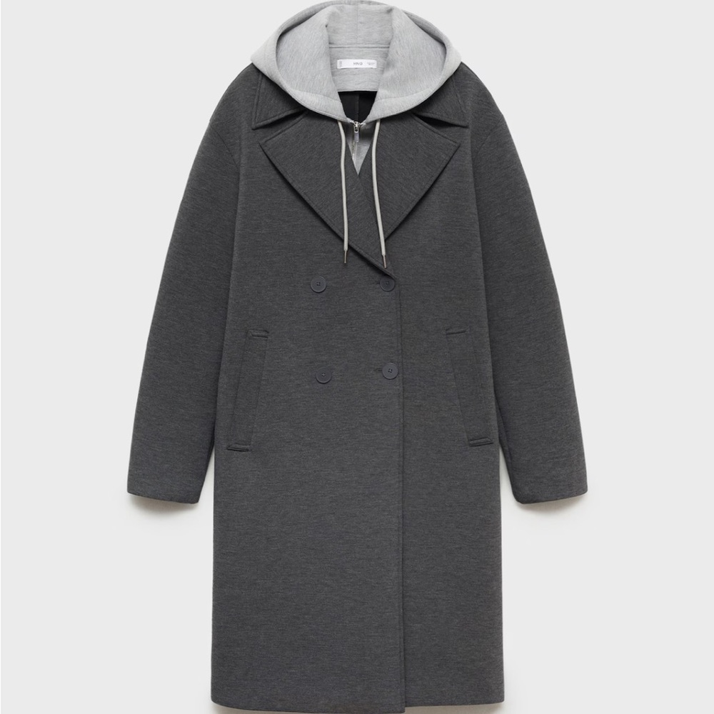 MANGO Combined Double Breasted Coat With Removable Hood - Picture 2 of 6